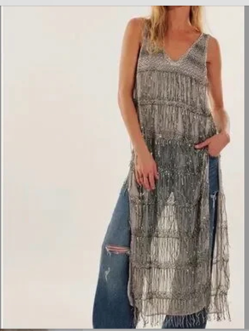 Free People Bali Speakeasy Bodysuit Dress Size XS Silver. Like New!